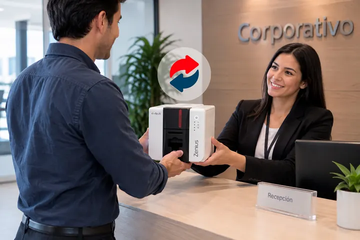 Persona recibe un nuevo equipo de impresión Evolis
