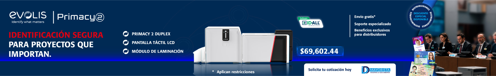 Combo Impresora Evolis Primacy 2 con Pantalla LCD Táctil, Software ID-ALL y ribbon R5F208A100