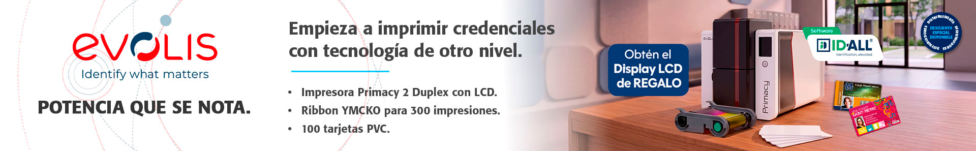 Combo Evolis Primacy 2 Duplex con pantalla LCD táctil, ribbon y software ID-ALL
