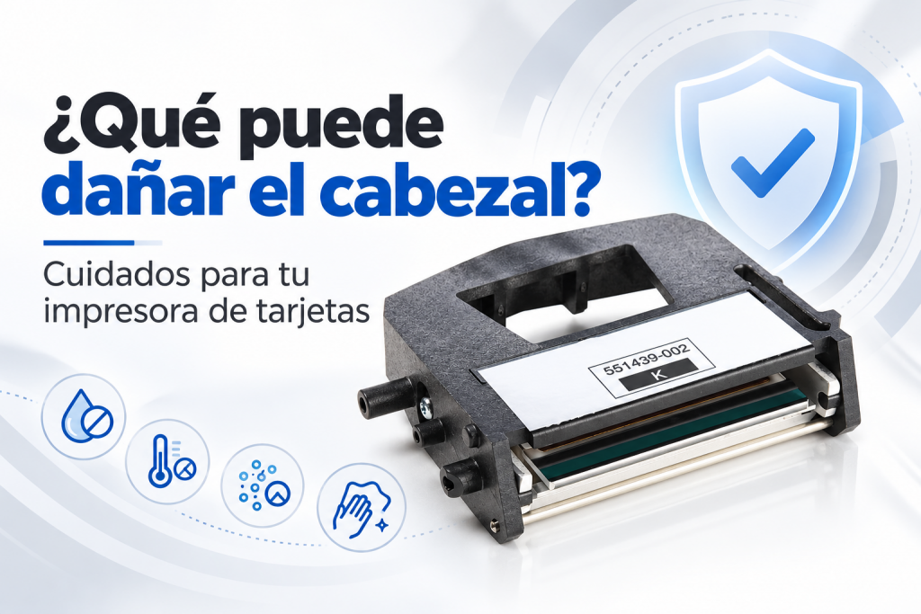 ¿Qué puede dañar el cabezal de una impresora de tarjetas?